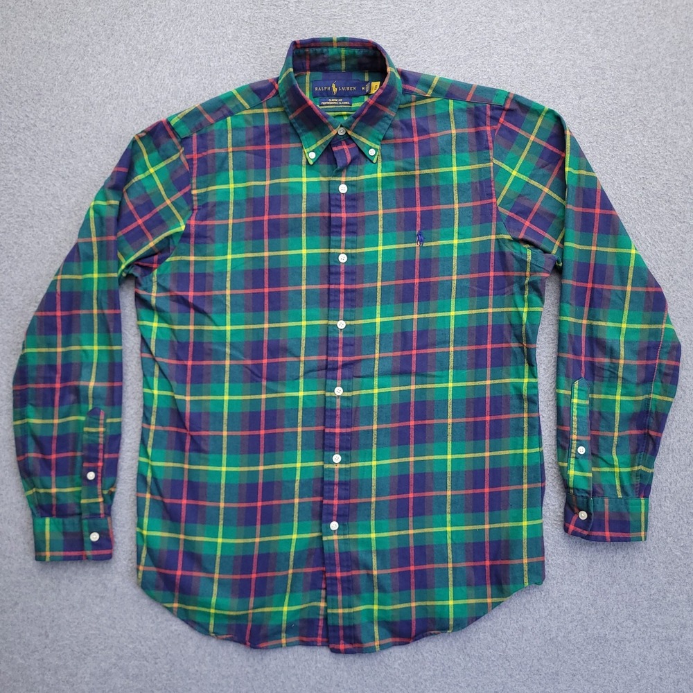 Ralph Lauren Performance Flannel Shirt Medium Classic Fit Green Plaid Mens
